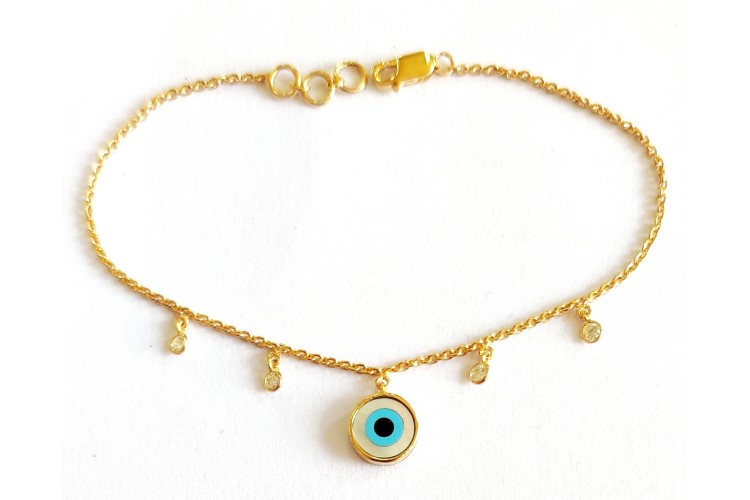 Evil Eye Gold Chain Bracelet with Diamonds
